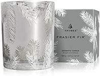 Thymes Frasier Fir Statement Poured Candle - Scented Candle with A Crisp Home Fragrance - Pine Needle Design - Silver Candle Jar (6.5 oz)