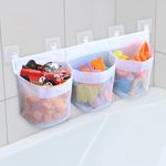 Bath Toy Storage Organizer, Bath Toy Holder, 3 Compartment Bathtub Toy Storage Mesh Bag, Large Capacity Bath Toy Organizer for Storage and Sorting of Toys