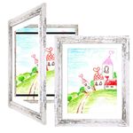 KINLINK 10x12.5 Kids Art Frmes Set of 2, Kids Artwork Frames Changeable with Acrylic Front Opening Holds 150 Pictures, Art Frames for Kids Artwork with Mat or without Mat, Rustic White