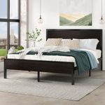 Allewie Queen Size Bed Frame with Wood Headboard and Footboard, Heavy-Duty Metal Platform Bed Frame, No Box Spring Needed, Black