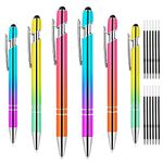 AUAUY 6 Pcs Ballpoint Pens, 2 in 1 Stylus Pens Stylish Pen, Rubber Top Tip Tablet Stylus, Pretty Metal Pen with 12 Refills, Black Ink Cute Pens Office Supplies for Aldult Student Birthday Party Gift