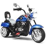 OLAKIDS Kids Electric Motorcycle, 6V Battery Powered Ride on Chopper Motorcycle with Music, Horn, Headlights, 3 Training Wheels Electric Motorcycle for Children (Blue)