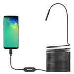 Endoscope Inspection Camera, DEPSTECH Upgraded 5.5mm Ultra-Thin USB Inspection Camera Semi-Rigid Waterproof IP67 Snake Camera Borescope with 6 Adjustable LED Lights and USB Adpater-16.5ft