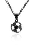 Football Necklace for Men Cool Sport Fan Gift Black Metal Plated Chain 3D Ball Charm Pendant & Chain Soccer Necklace 22"