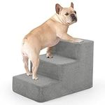 Bnonya 3 Tiers Dog Stairs for Small Dogs, Pet Stairs for Couch and High Bed, Soft Foam Dog Steps with Removable Washable Cover for Injured Dogs, Short-Legged Dogs and Older Pets Dogs, Grey