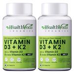 HEALTH VEDA ORGANICS PRIVATE LIMITED Vitamin D3 (600 IU) + Vitamin K2 as MK7 Supplement (55mcg) | 120 Veg Tablets | Supports Healthy Bones, Boosts Immune System & Joint Health | For Men & Women