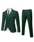 MrSure Men’s 3 Piece Suit Blazer, Slim Fit Tux with One Button, Jacket Vest Pants & Tie Set for Party, Wedding and Business Deep Green