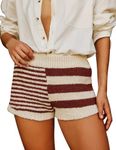 MISSACTIVER Women's Y2K Striped Color Block Sweater Shorts Elastic High Waisted Knitted Mini Short Comfy Beach Lounge Shorts, Brown, Small