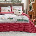 Bedsure Christmas Quilt Set Queen - 4 Pieces Quilts for Queen Size Bed, Multicolor Patchwork Christmas Reindeer Pattern Bedding Set - Soft Microfiber Lightweight Coverlet Bedspread (90"x96")