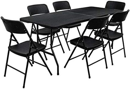AMANKA Set di Mobili Giardino - Tavolo da 180 cm con 6 Sedie Gruppo di Seduta Pieghevole Rattan Look