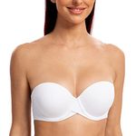 MELENECA Women's Push up Strapless Bras with Lift Stay Put Padded Cup White 42DD