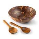 BF BILL.F SINCE 1983 Wooden Salad Bowl 30cm, Acacia Wood Salad Bowls Set, Large Salad Serving Bowl for Fruits Mixing Bowl with Servers-3-Piece Large Salad Bowl Set