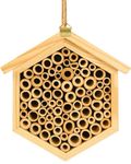 vensovo Mason Bee House - Handmade Wooden Bee Hotel Natural Bamboo Bee Habitat Hive Bee Box for Carpenter Bee, Pollinating Bees, Leaf Cutter Bee