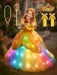 Princess Dress for Girls, RGB LED Light Up Syncs Music App Control Dress Up Clothes for Gilrs, Halloween Costume with Accessories Toddler Princess Dress for Birthday Party, Christmas, 3-10 Years Old