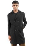 CHKOKKO Men Winter Wear Solid Double Breasted Long Coat Black 3XL