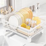 LIONONLY Dish Drying Rack, Multifunctional Dish Racks for Kitchen Counter, Dish Strainer with 360° Adjustable Spout, Kitchen Organizers and Storage Rack, White