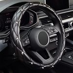 KAFEEK Diamond Leather Steering Wheel Cover with Bling Bling Crystal Rhinestones, Universal 15 inch Anti-Slip