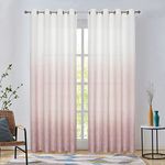 WEST LAKE Pink Ombre Curtain Linen Grommet Top Window Treatments Semi Voile Gradient Drape for Living Room Bedroom,White to Pink Dust Rose,50''(W) x95''(L),Set of 2