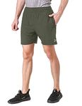 FITINC N.S Lycra Olive Gym Shorts for Men with Both Side Safety Zippered Pockets, Elastic Waistband & Adjustable Drawstrings (SNS-O-xxl)