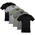 Gildan Men's V-Neck T-Shirts, Multipack, Style G1103, Black/Sport Grey/Charcoal/Military Green (5-Pack), XX-Large