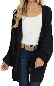 MEROKEETY Women's 2024 Fall Open Front Chunky Knit Sweater Oversized Lantern Sleeve Cardigan Outwear, Black, Small