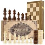 Peradix Chess Set and Draughts Board Games 2 in 1 Set | 39x39cm Magnetic Foldable Walnut Wooden Chess Board | 2 Extral Queen, Wood (PUZ-30)