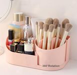 Shrigana 360 Degree Rotating Desk Makeup Brush Organizers and Pencil Pen Organizers for Desk Desktop Storage Stationery Supplies Cute Pencil Cup Pot for Office School Home (Pink)