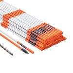 VEVOR Driveway Markers, 100PCS 48 inch, 0.31 inch Diameter, Orange Fiberglass Poles Snow Stakes with Reflective Tape, 12" Steel Drill Bit & Protection Gloves for Parking Lots, Walkways Easy Visibility