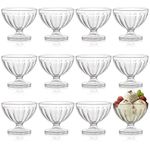 Lawei 12 Pack Acrylic Ice Cream Bowls - 8 Oz Clear Plastic Dessert Cups Footed Ice Cream Bowls for Dessert, Sundae, Ice Cream, Salad, Cocktail, Condiment, Trifle