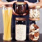 SAIOOL Set of 5 Kitchen Canisters,Thick, Stackable, Natural Style,Cookie, Rice and Spice Jars - Sugar or Flour Container - Big and Small Airtight Food Jar for Pantry