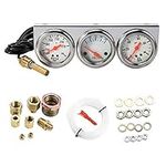 WarmCare Triple Gauge Kit Oil/Volt/Water Gauge 2" Chrome Oil Temp Water Temp Gauge Temperature Oil Pressure Voltage Gauge Sensor 3 in 1 Car Meter Auto Gauge