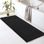 Bathroom Rug Mat Non Slip Black Extra Long Bath Mat for Bathroom Floor - Fluffy Soft, Ultra Absorbent and Machine Washable Striped Chenille Noodle Bath Runners Rugs for Bathroom (59" x 20", Black)