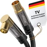 KabelDirekt – 1m 75 Ohm HDTV Aerial Cable, 90° Angled coaxial Male Connector > Straight coaxial Female Connector, coaxial Cable for TV, HDTV, Radio, DVB-T2, DVB-C, DVB-S (Angled Connector)