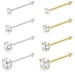 Sllaiss 8Pcs 20G Sterling Silver Nose Studs for Women Men 18K Gold Plated Czech Crystal Nose Rings Stud Nose Piercing Body Jewelry 1.5mm-3mm