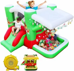 Christmas Inflatable Bounce House for Kids,Christmas Jump 'n Slide Inflatable Bouncer with Blower,Slide,Jumping,Outdoor and Indoor,for Toddlers 2-12, 80" x 91" Play Area - 55" Tall