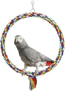 Bird Swing Cotton Rope Ring Perch Parrot Biting Climbing Toy for Budgie Parakeet Cockatiel Conure Lovebird Finch Canary Cockatoo Macaw Cage Stand (B: Swing Ring Toy-M)