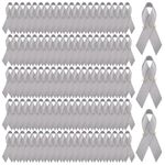 WANDIC 200pcs Gray Ribbon Satin Awareness Pins Parkinson's Awareness Brain Cancer Awareness Gray Brooch with Safety Pins for Men and Women, 7.5 * 4cm