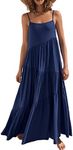 ANRABESS Women's Sleeveless Adjustable Straps Tiered Flowy Knot Loose Summer Maxi Cami Dress with Pockets 523zanglan-XL Navy Blue