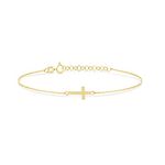 14k Yellow Gold Cross Bracelet | 14k Solid Gold Crucifix Bracelets for Women | Dainty Gold Sideways Cross Bracelets | Women's 14k Gold Religious Jewelry | Gift for Christmas, Adjustable 6" to 7"