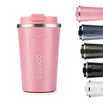 Artlive Travel Mug, Coffee Cup Insulated & Reusable Travel Cup - Thermal Stainless Steel Eco-Friendly with Leakproof Lid - Hot & Cold Coffee Mug 380ml (Black) (Pink)