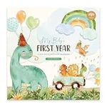 Baby's First Year Calendar by Bright Day - 1st Year Tracker - Journal Album to Capture Precious Moments - Milestone Keepsake for Baby Girl or Boy, Dinosaur