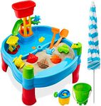 Best Choice Products Kids Sand & Water Outdoor Activity Table, Childs 2-in-1 Play Set w/ 18 Accessories, Adjustable Umbrella, 120 Capacity