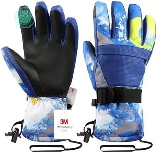 Pnosnesy Ski Gloves, Snow Gloves, Cold Weather Skiing & Snowboarding Waterproof Touchscreen Gloves, Unisex Fits Both Men & Women Child Kids with Wrist Strap
