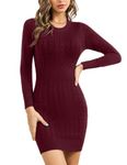 Gyabnw Jumper Dress for Women Crew Neck Sweater Dress Winter Chunky Cable Knit Long Sleeve Bodycon Dress Ladies Elegant Knitwear Mini Casual Dress Wine Red