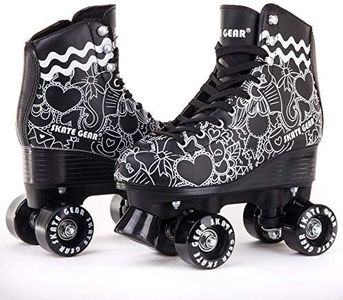 Skate Gear Cute Graphic Quad Roller Skates for Kids and Adults (Graphic Black, Women's 6 / Youth 5 / Men's 5)