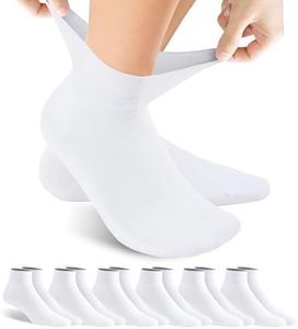 Forcool Diabetic Women's Men's Non Binding Loose Top Soft Wide Stretchy Diabetic Ankle Low Cut Cotton Edema Diabetes Socks with Seamless Toe, 6 Pairs White, Medium
