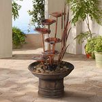 Water Lilies and Cat Tails Modern Outdoor Floor Water Fountain 33" High Tiered Cascading Decor for Garden Patio Backyard Deck Home Lawn Porch House Relaxation Exterior Balcony - John Timberland