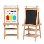 MEEDEN Art Easel for Kids - Solid Beechwood Kids Easel with Paper Roll - Art Easel with Chalkboard and Magnetic Whiteboard - Art Supplies for Kids - Natural