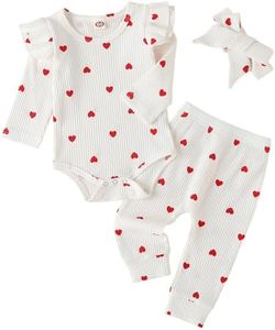 Newborn Infant Baby Girl Fall Winter Clothes Long Sleeve Onesie Clothing Pant Clothing Set Outfits Gifts Newborn White Heart