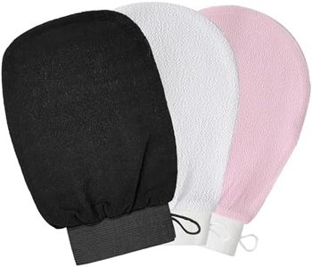 3 Pezzi Guanto esfoliante corpo, Guanto scrub corpo con cordino, Guanto kessa, Exfoliating gloves, Guanti esfolianti, Guanti da doccia per il bagno Esfolia e rivitalizza la pelle - Nero, Rosa, Bianco